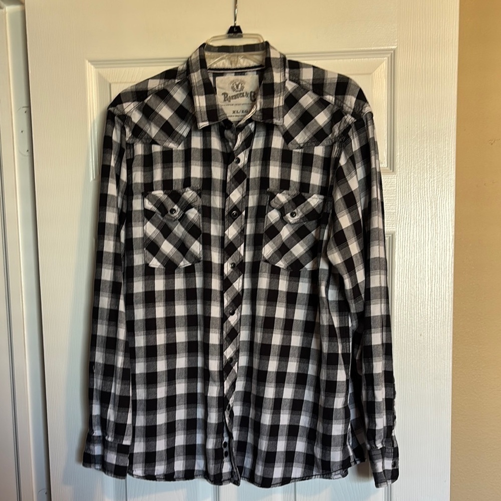 Roebuck & Co men’s plaid long sleeve pearl snap flannel shirt size XL